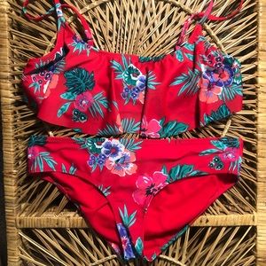 Old Navy Red Tropical Bikini - Top(L) Bottoms(M)
